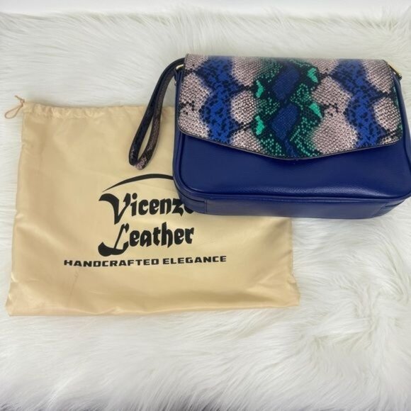 NWOT Wmns Vicenzo Leather Faith Genuine Leather Snake Accent Crossbody Bag Blue - Picture 6 of 13